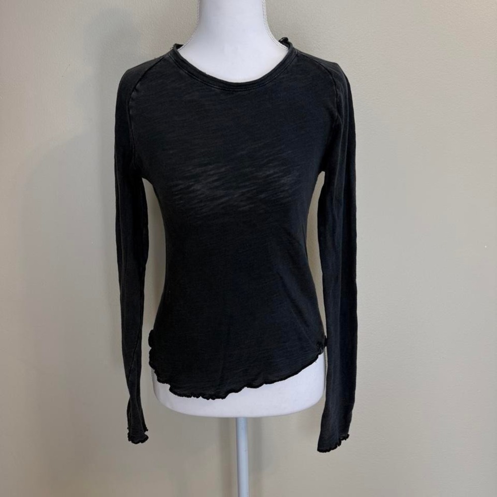 We The Free Free People Long Sleeve Lettuce Hem Be My Baby Cotton Tee Sz S